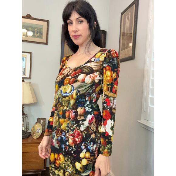 Samantha pleet Harvest print dress Aphrodite style all over photorealistic fruit - Picture 4 of 12